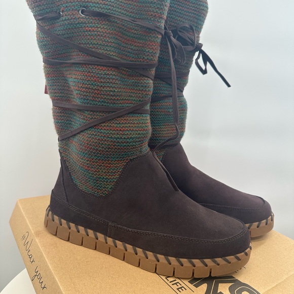 MukLuks Brown multi fall color Knit Women's Boots boho tall suede water rep - Picture 1 of 16